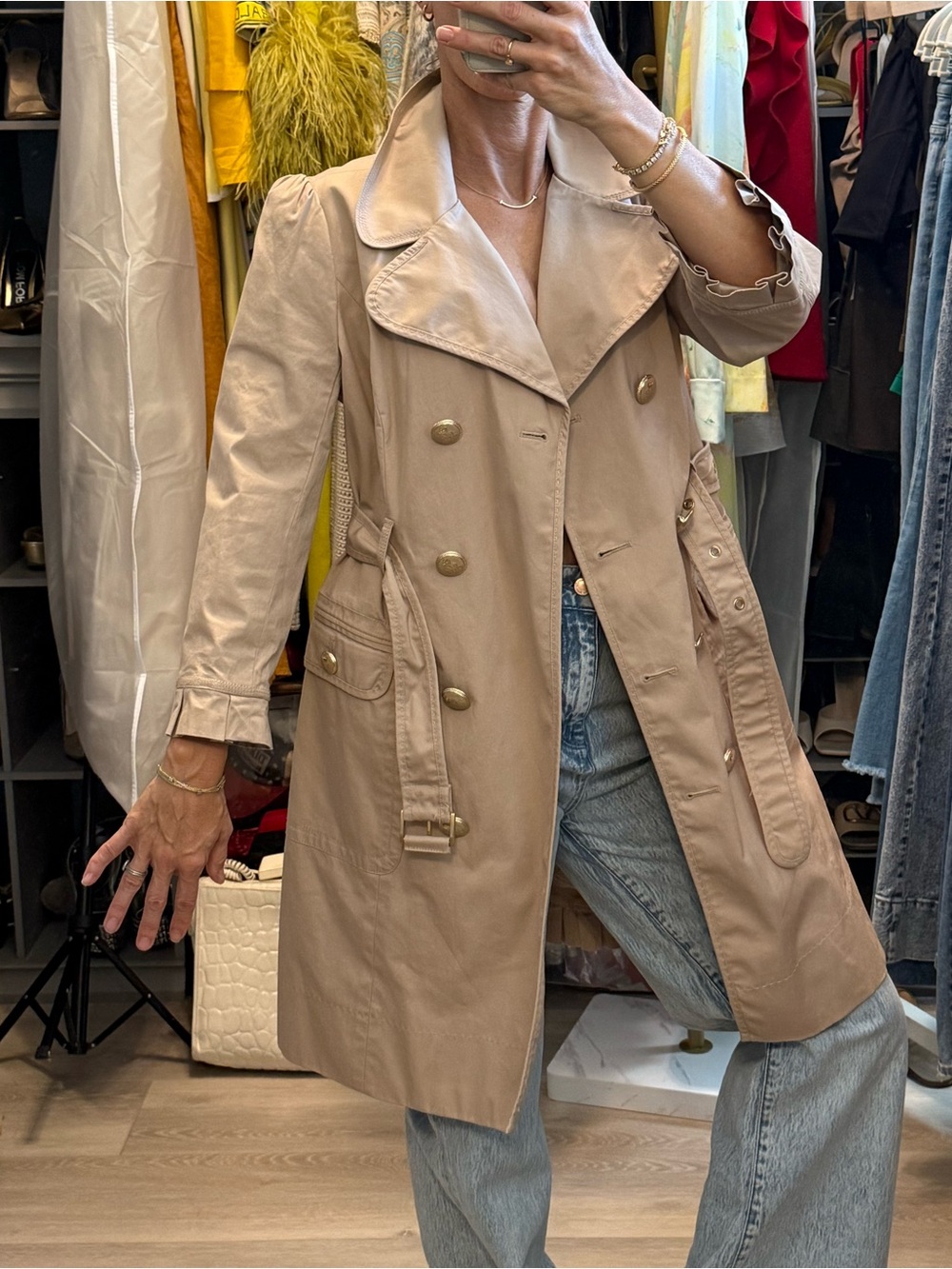 Juicy Couture Beige Double-Breasted Trench Coat